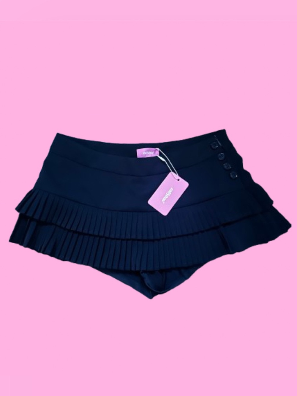 EDIKTED - Navy Blue Pleated MINI Skort with Button Detail